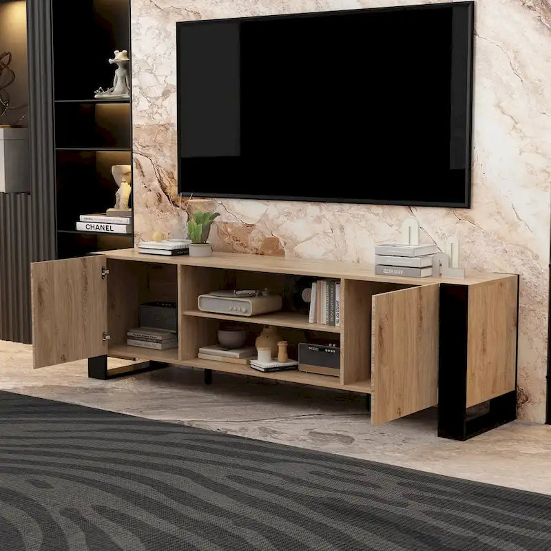 Meuble TV et cheminée combinés de luxe avec fonctionnalités LED intégrées-27