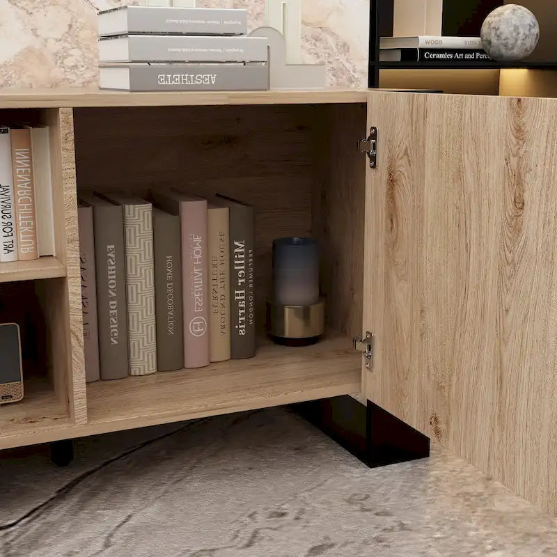 Meuble TV et cheminée combinés de luxe avec fonctionnalités LED intégrées-29