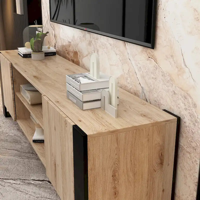Meuble TV et cheminée combinés de luxe avec fonctionnalités LED intégrées-31