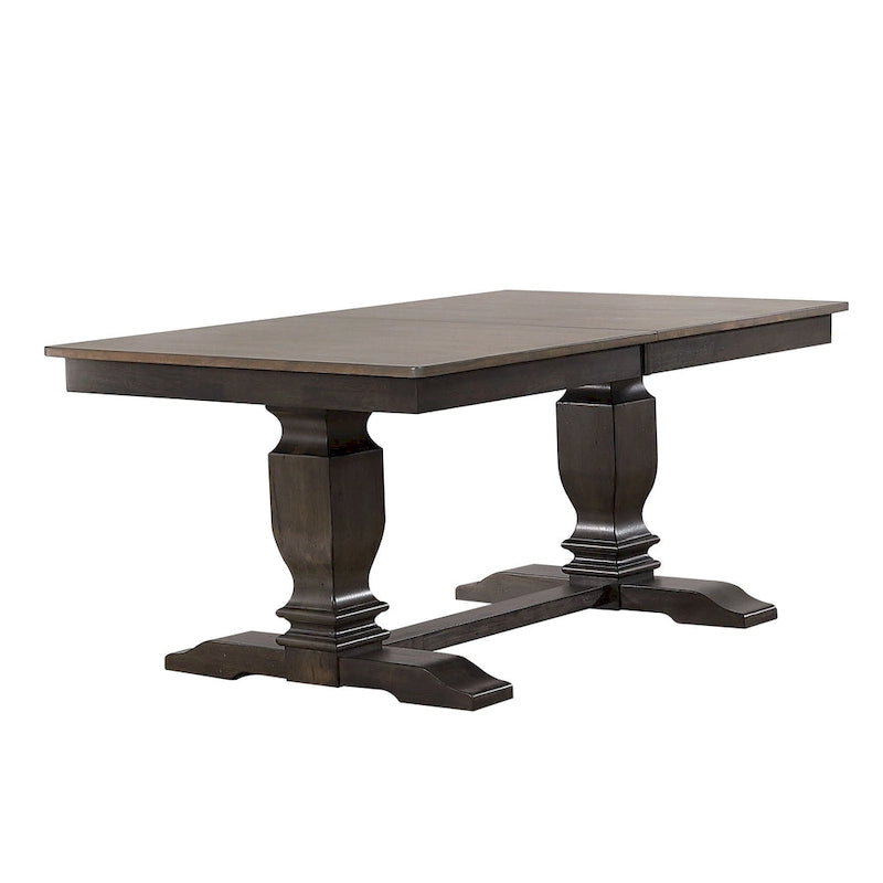 Ensemble de salle à manger 7 pièces avec double piédestal transitionnel et panneau arrière gris antique