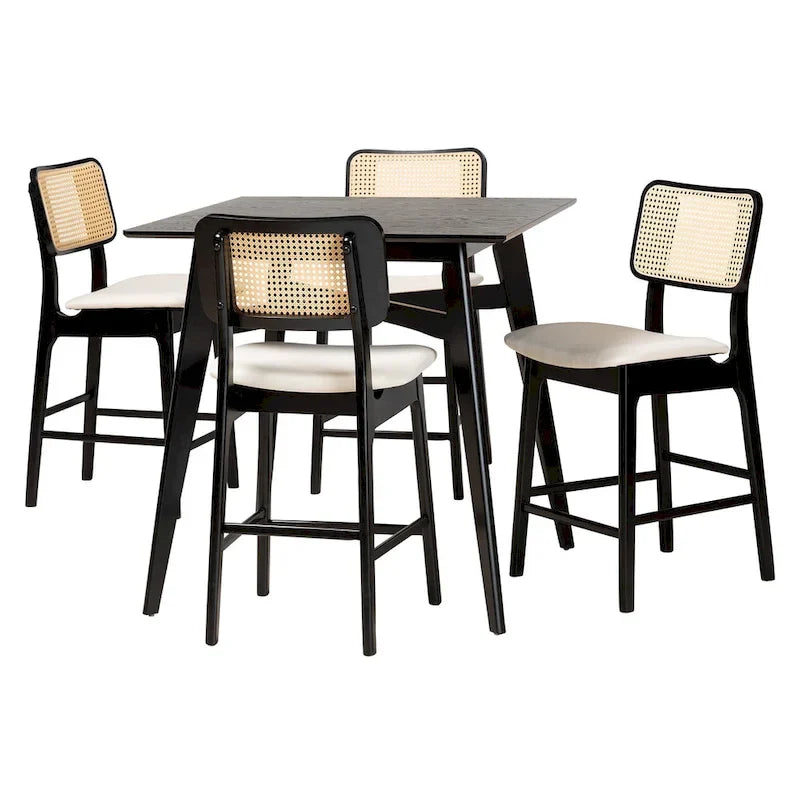 Ensemble de bar 5 pièces Dannon style moderne milieu du siècle, en tissu et bois-2