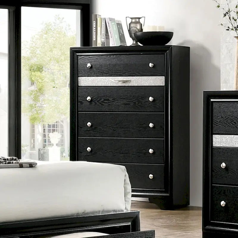 Ensemble table de chevet et commode Balistrieri contemporain noir 2 pièces par Silver Orchid-2