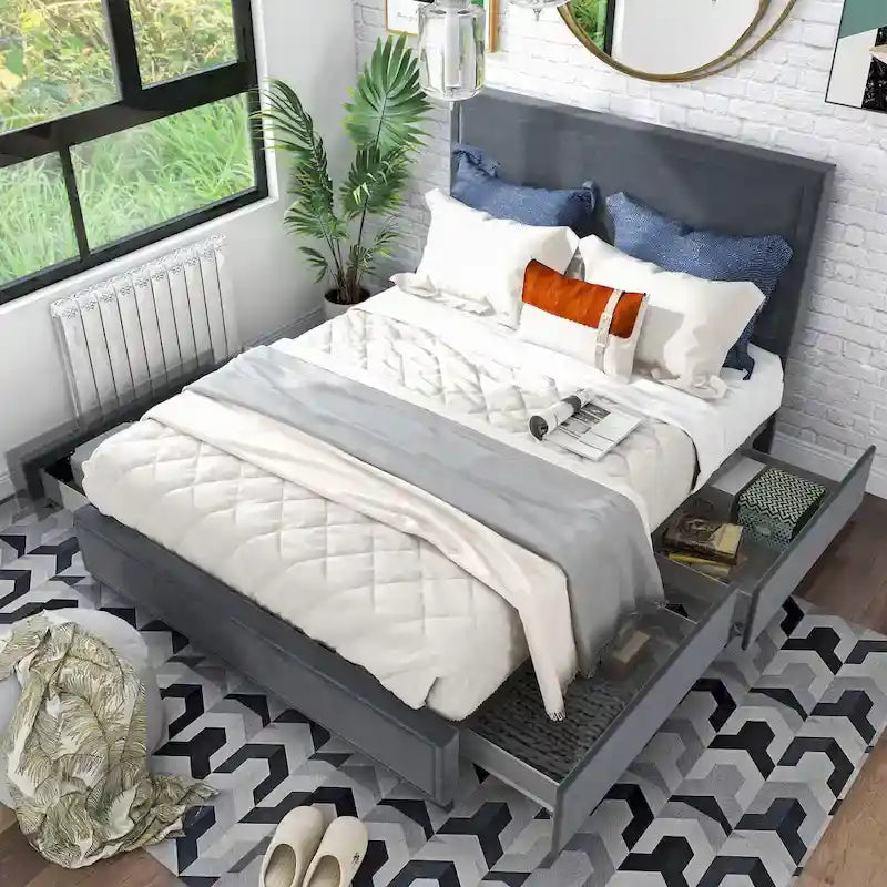 Lit plateforme moderne en tissu Naxime à 4 tiroirs de Furniture of America