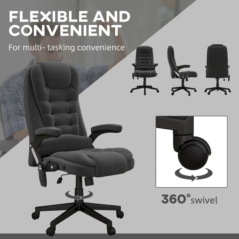 Fauteuil de bureau massant et vibrant HOMCOM à 6 points avec fonction chauffante, fauteuil de direction en velours à dossier haut inclinable-17