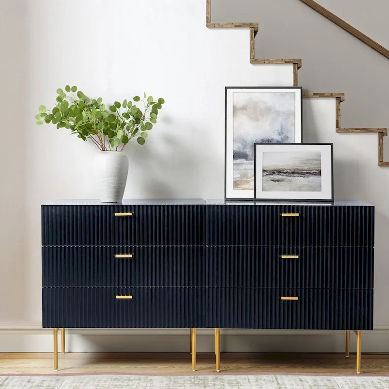 Ensemble de 2 commodes et tables de chevet modernes Gilb à 3 tiroirs avec pieds en métal par HULALA HOME-10