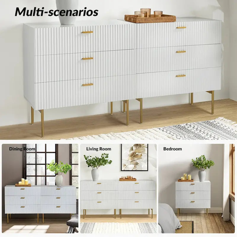 Ensemble de 2 commodes et tables de chevet modernes Gilb à 3 tiroirs avec pieds en métal par HULALA HOME-2