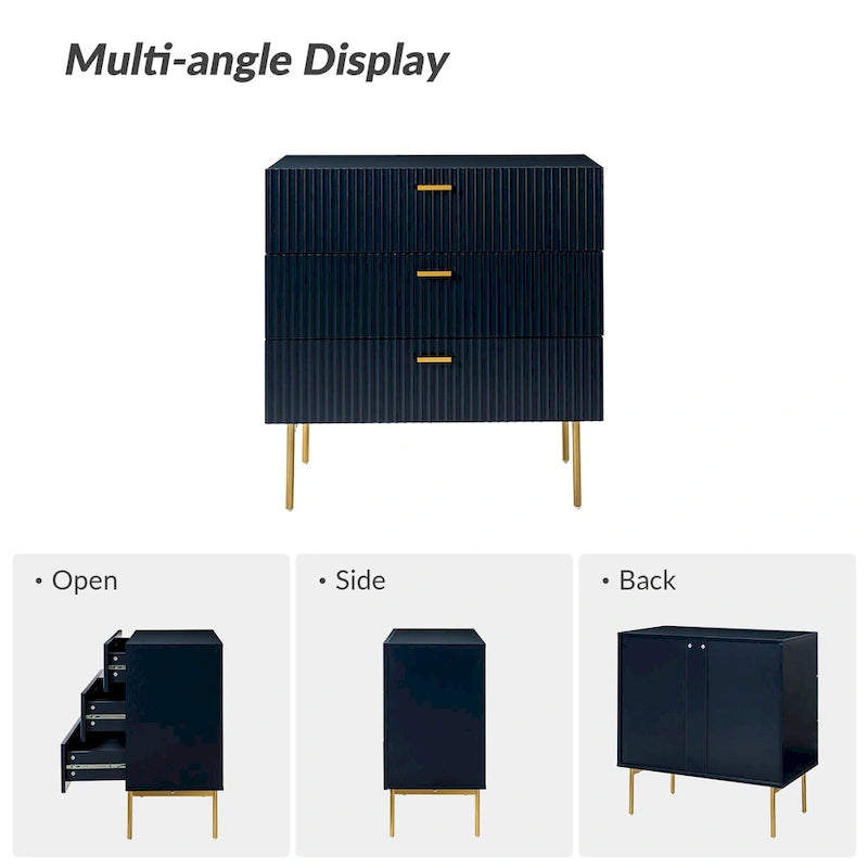 Ensemble de 2 commodes et tables de chevet modernes Gilb à 3 tiroirs avec pieds en métal par HULALA HOME-8