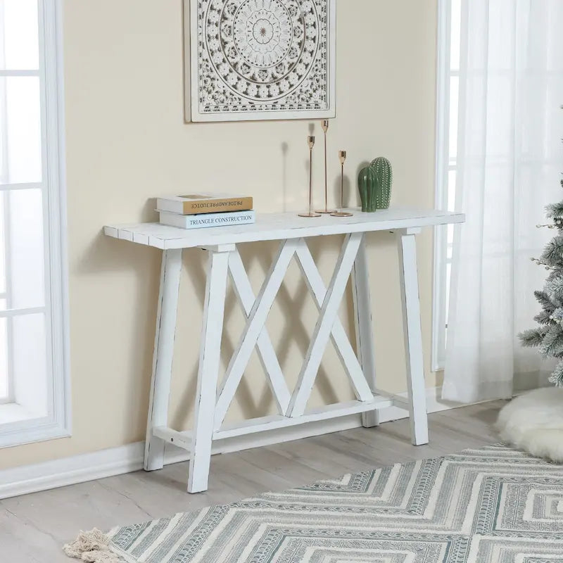 Console et table d'entrée style ferme blanche - 82,5 cm (H) x 121,5 cm (L) x 38 cm (P)-3