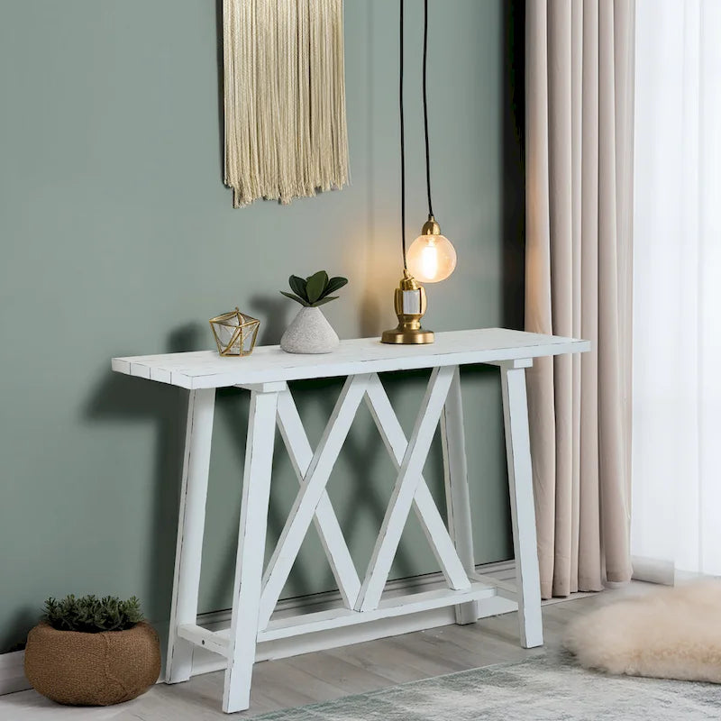 Console et table d'entrée style ferme blanche - 82,5 cm (H) x 121,5 cm (L) x 38 cm (P)-4