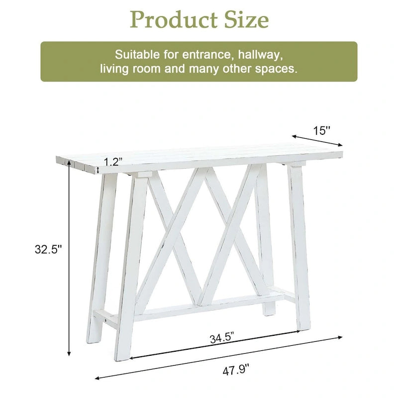 Console et table d'entrée style ferme blanche - 82,5 cm (H) x 121,5 cm (L) x 38 cm (P)-6