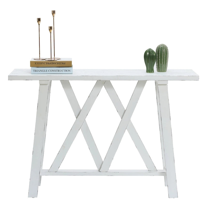 Console et table d'entrée style ferme blanche - 82,5 cm (H) x 121,5 cm (L) x 38 cm (P)-9
