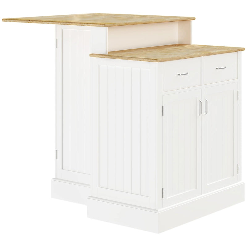 Îlot de cuisine avec meuble de rangement et plateau en bois d'hévéa à deux niveaux, table d'îlot avec étagères et tiroirs réglables-10