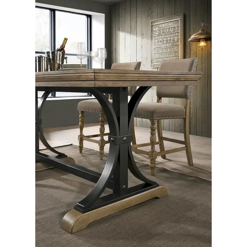 Ensemble de salle à manger Roundhill Furniture Birmingham 6 pièces, table et chaises à tête cloutée, finition bois flotté, hauteur comptoir-4