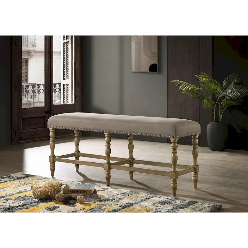 Ensemble de salle à manger Roundhill Furniture Birmingham 6 pièces, table et chaises à tête cloutée, finition bois flotté, hauteur comptoir-5
