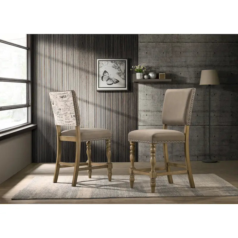 Ensemble de salle à manger Roundhill Furniture Birmingham 6 pièces, table et chaises à tête cloutée, finition bois flotté, hauteur comptoir-7