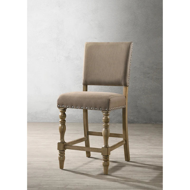 Ensemble de salle à manger Roundhill Furniture Birmingham 6 pièces, table et chaises à tête cloutée, finition bois flotté, hauteur comptoir-8
