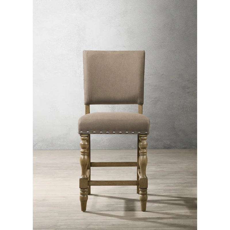 Ensemble de salle à manger Roundhill Furniture Birmingham 6 pièces, table et chaises à tête cloutée, finition bois flotté, hauteur comptoir-9