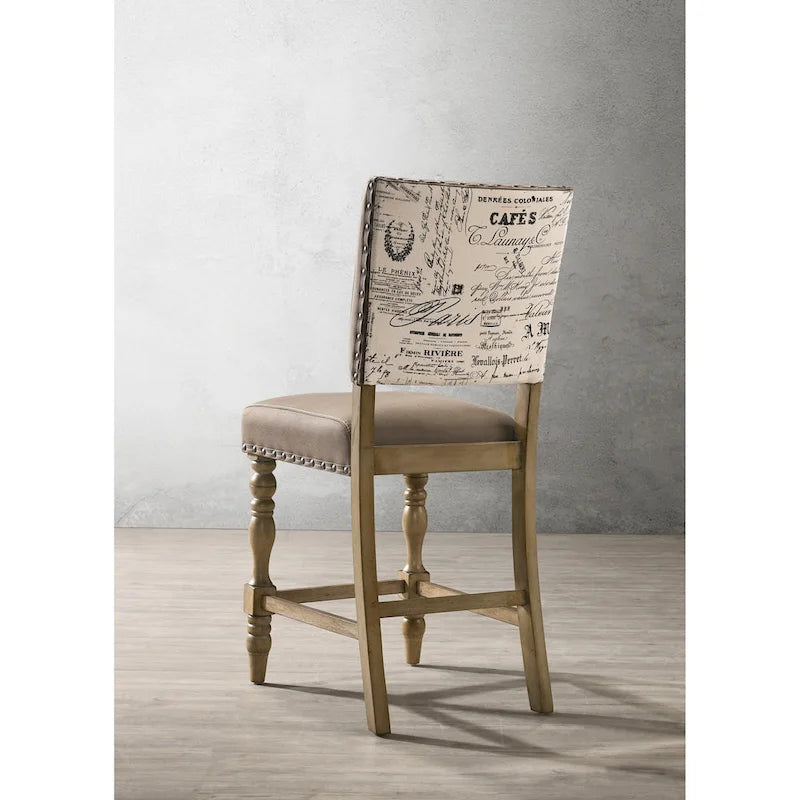 Ensemble de salle à manger Roundhill Furniture Birmingham 6 pièces, table et chaises à tête cloutée, finition bois flotté, hauteur comptoir-10