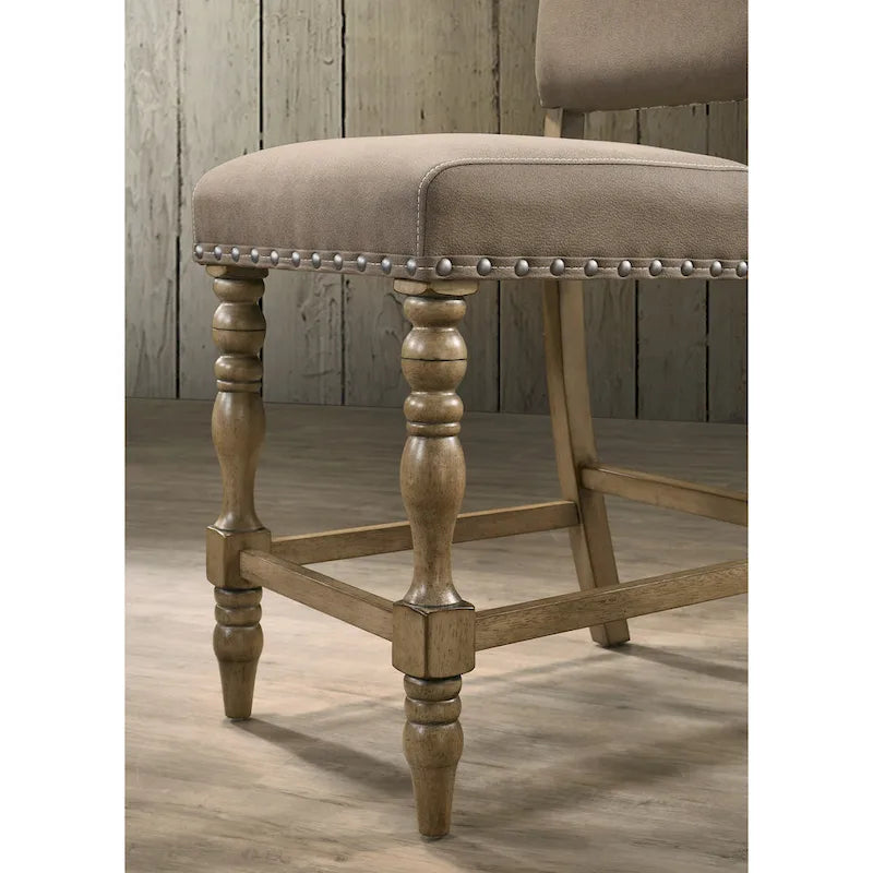 Ensemble de salle à manger Roundhill Furniture Birmingham 6 pièces, table et chaises à tête cloutée, finition bois flotté, hauteur comptoir-11