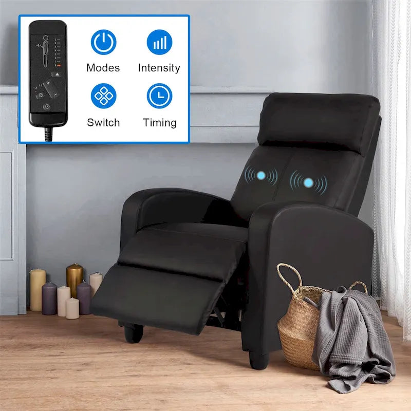 Nell Black 2-Point Massage Recliner Faux Leather Chair by Furniture of America