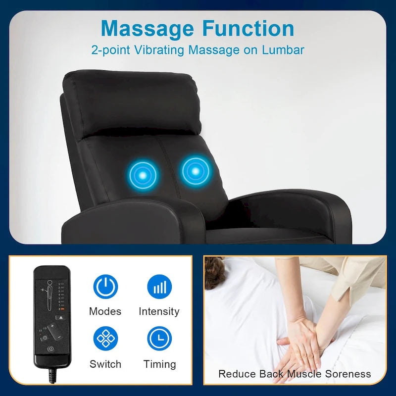 Fauteuil inclinable de massage Nell Black à 2 points en similicuir de Furniture of America