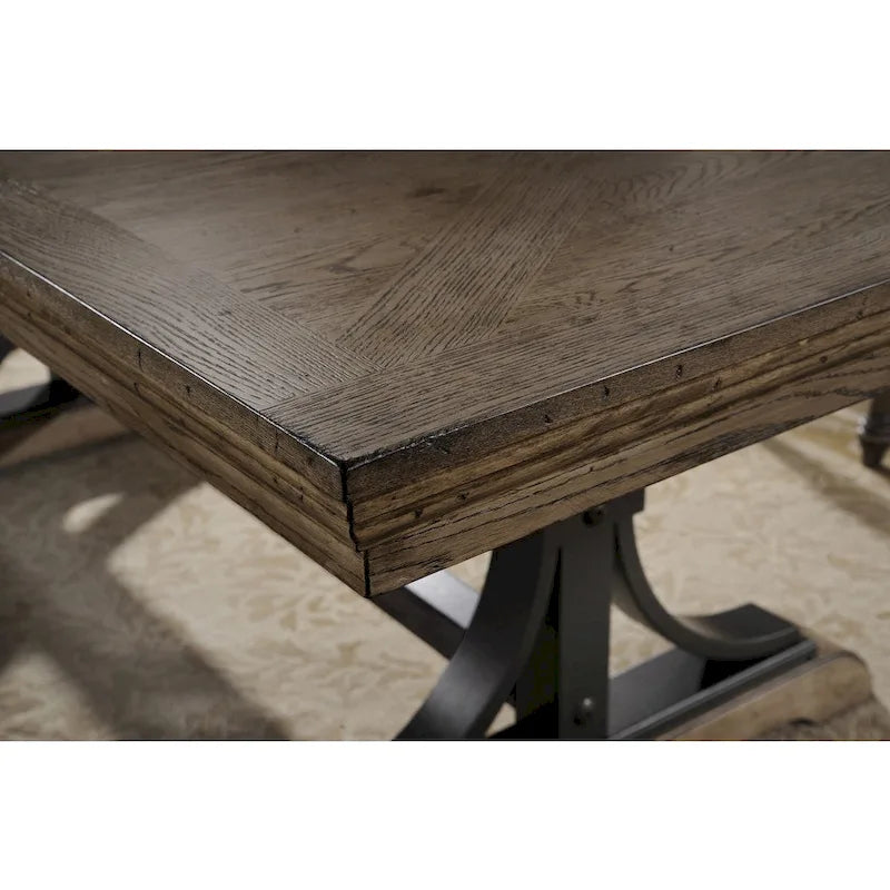 Ensemble de salle à manger Roundhill Furniture Birmingham 7 pièces, table et chaises à clous décoratifs, finition bois flotté-5
