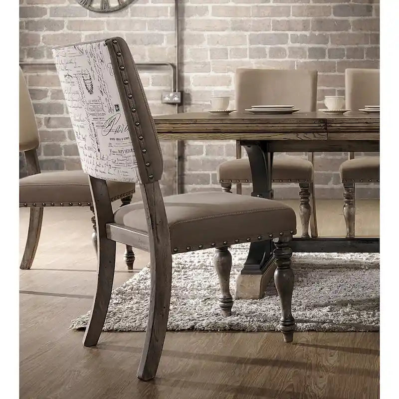 Ensemble de salle à manger Roundhill Furniture Birmingham 7 pièces, table et chaises à clous décoratifs, finition bois flotté-6