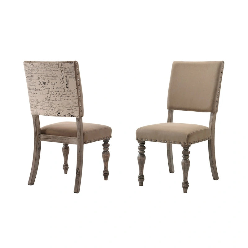 Ensemble de salle à manger Roundhill Furniture Birmingham 7 pièces, table et chaises à clous décoratifs, finition bois flotté-7