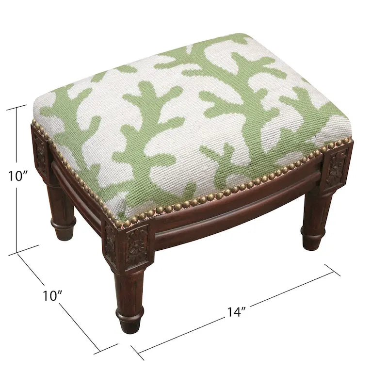 Tabouret brodé en corail vert