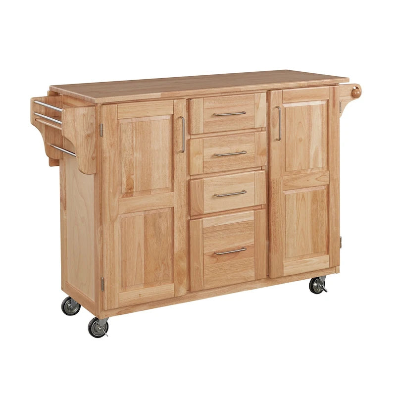 Chariot de cuisine en bois naturel avec bar à petit-déjeuner-4