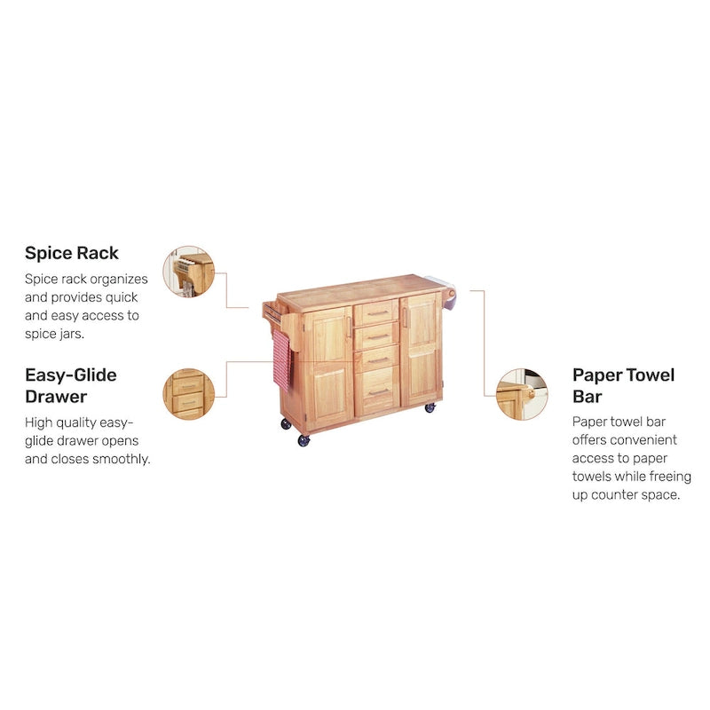 Chariot de cuisine en bois naturel avec bar à petit-déjeuner-7