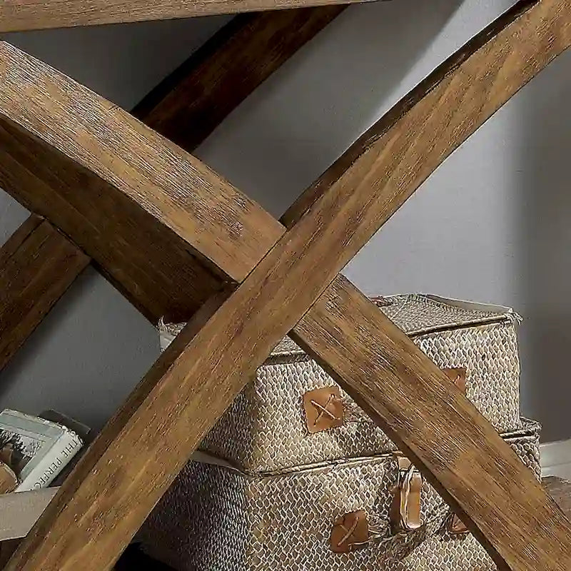 Table d'appoint Vown Rustic Oak en bois massif de 122 cm (48 pouces) à une étagère, par Furniture of America-3