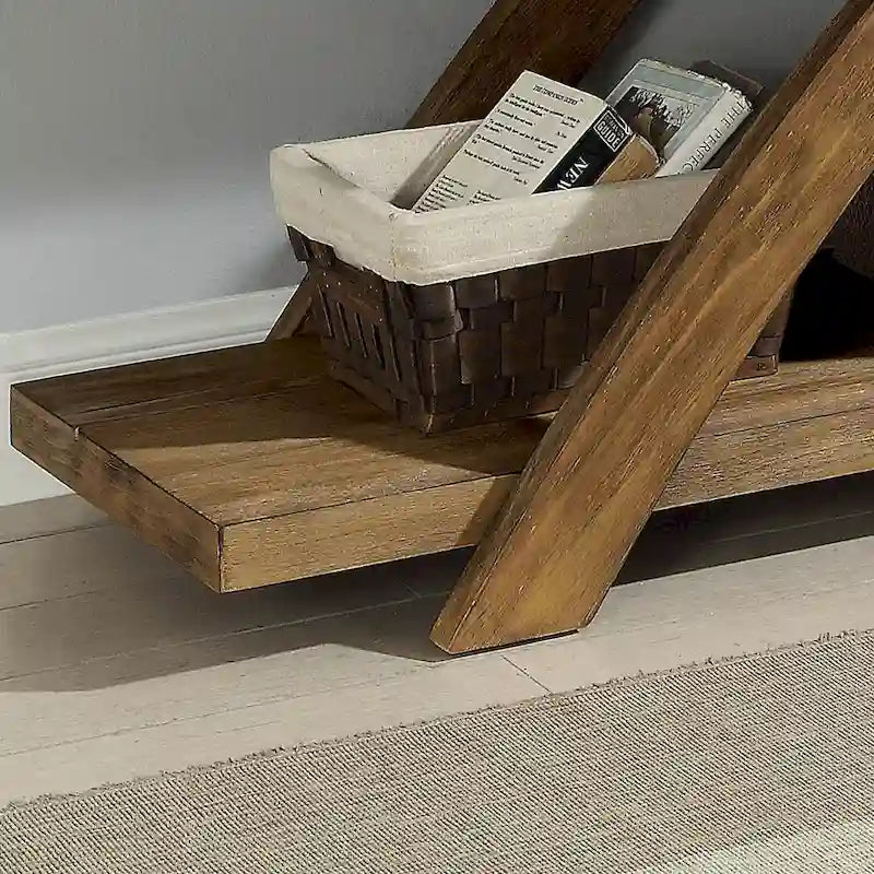 Table d'appoint Vown Rustic Oak en bois massif de 122 cm (48 pouces) à une étagère, par Furniture of America-4