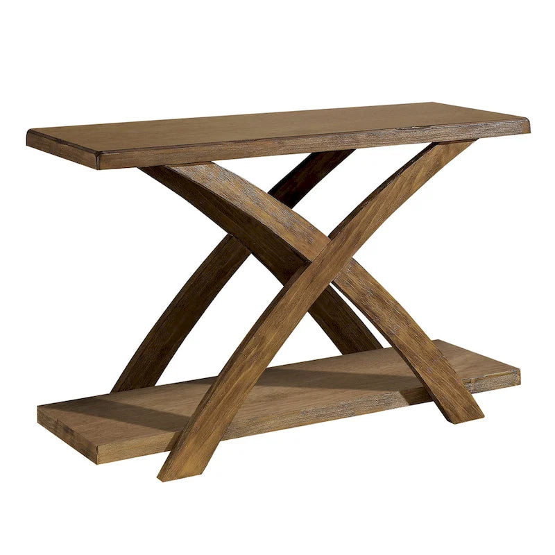 Table d'appoint Vown Rustic Oak en bois massif de 122 cm (48 pouces) à une étagère, par Furniture of America-5