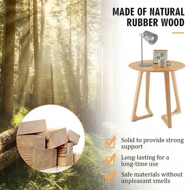 Table d'appoint ronde de 61 cm en bois d'hévéa massif, à placer à côté du canapé ou du lit.