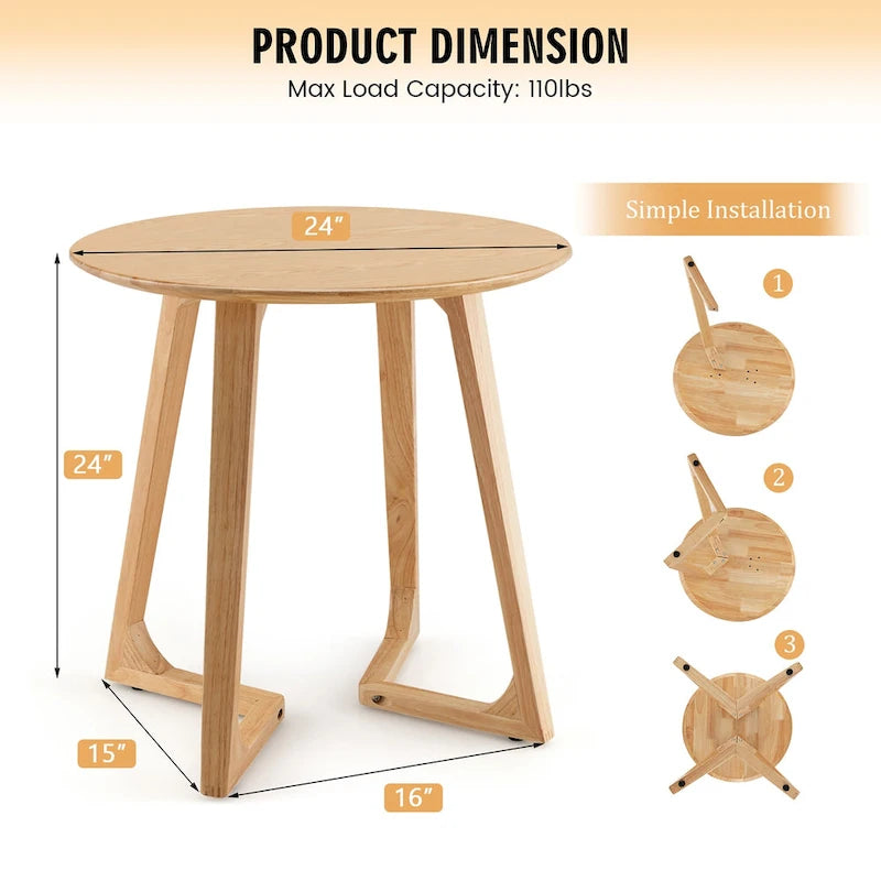 Table d'appoint ronde de 61 cm en bois d'hévéa massif, à placer à côté du canapé ou du lit.-4