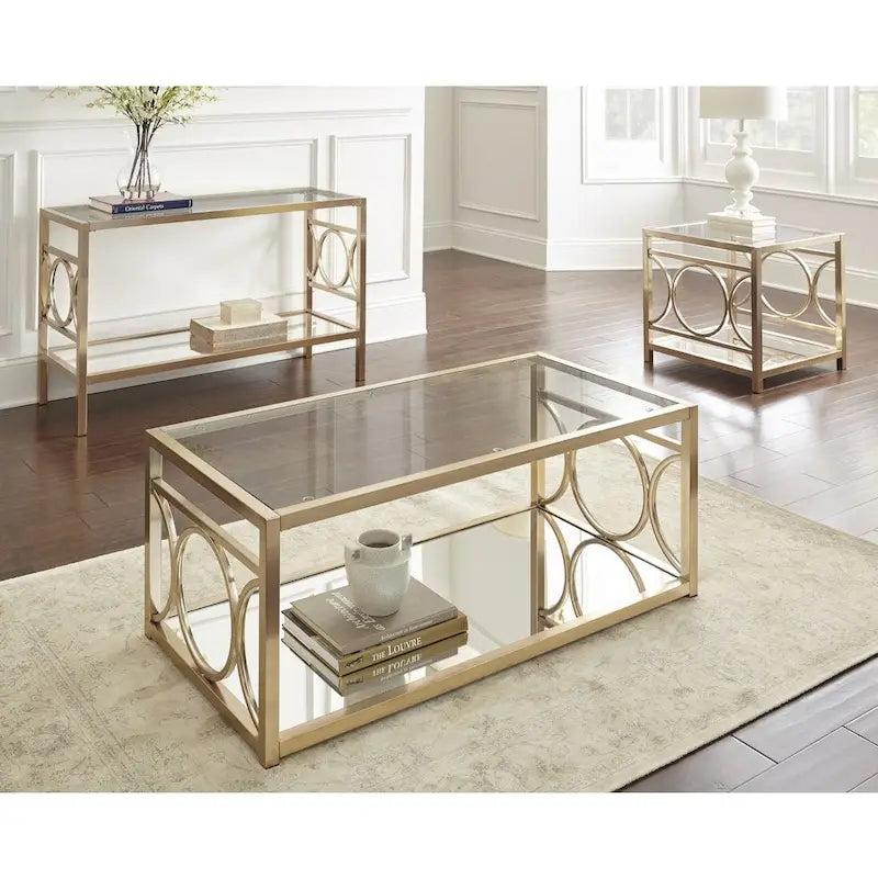 Table basse Steve Silver Oria moderne en verre trempé et métal doré-2