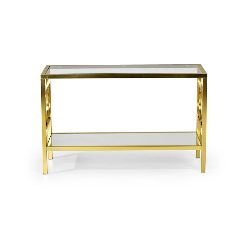 Table basse Steve Silver Oria moderne en verre trempé et métal doré-4