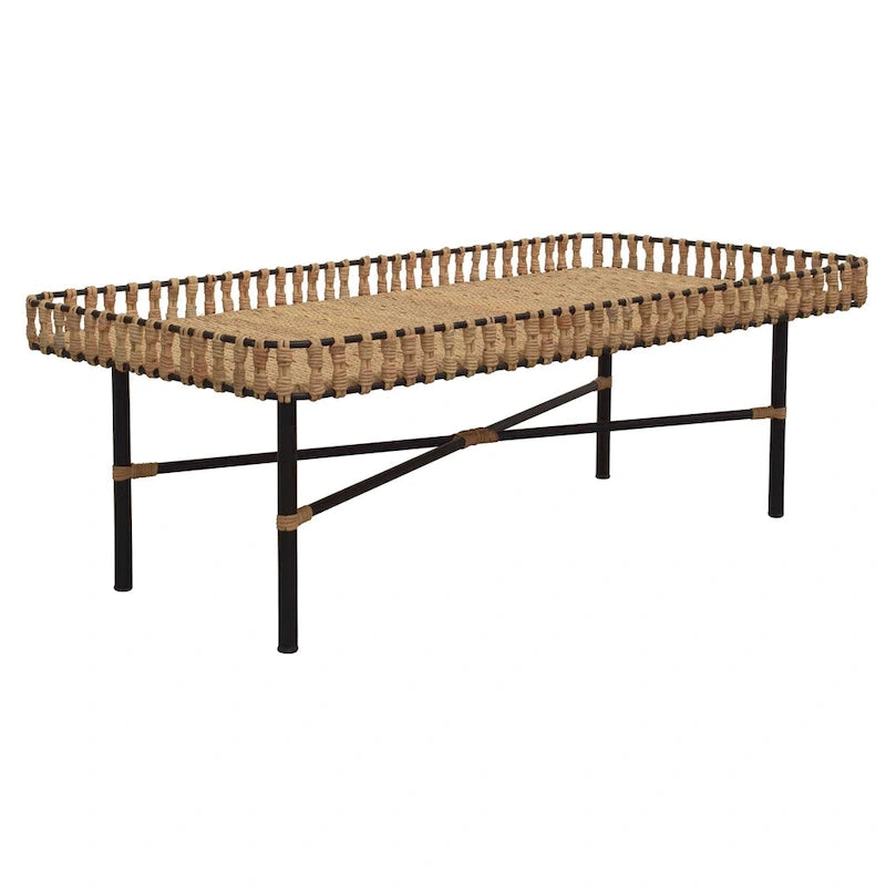 Table basse artisanale en rotin naturel et fer forgé par East at Main-2