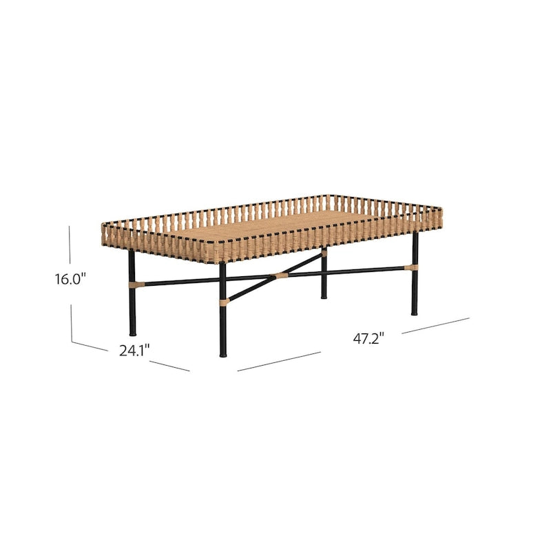 Table basse artisanale en rotin naturel et fer forgé par East at Main-3