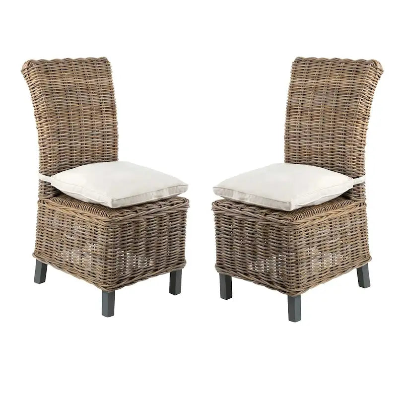 Chaises de salle à manger rembourrées en rotin naturel (ensemble de 2) par East at Main-2