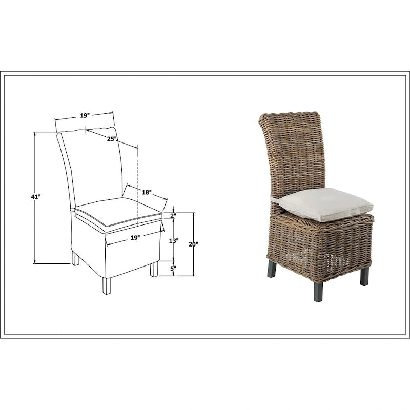 Chaises de salle à manger rembourrées en rotin naturel (ensemble de 2) par East at Main-4