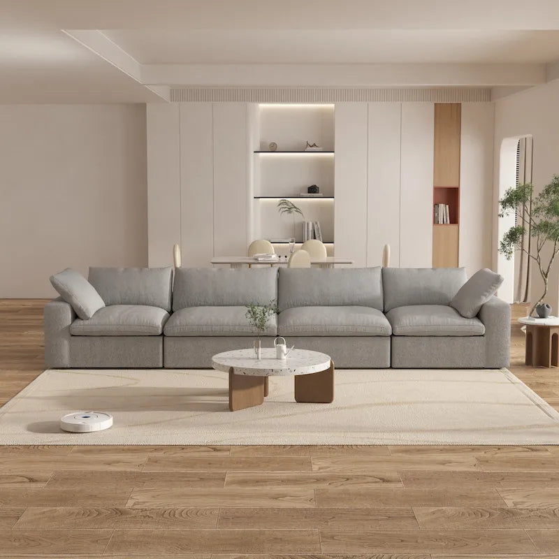 Canapé d'angle 4 pièces en lin moderne, style minimaliste, garni de duvet, style Commix-37