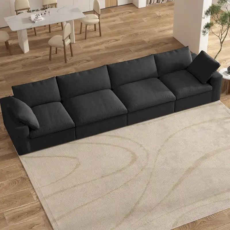 Canapé d'angle 4 pièces en lin moderne, style minimaliste, garni de duvet, style Commix-2