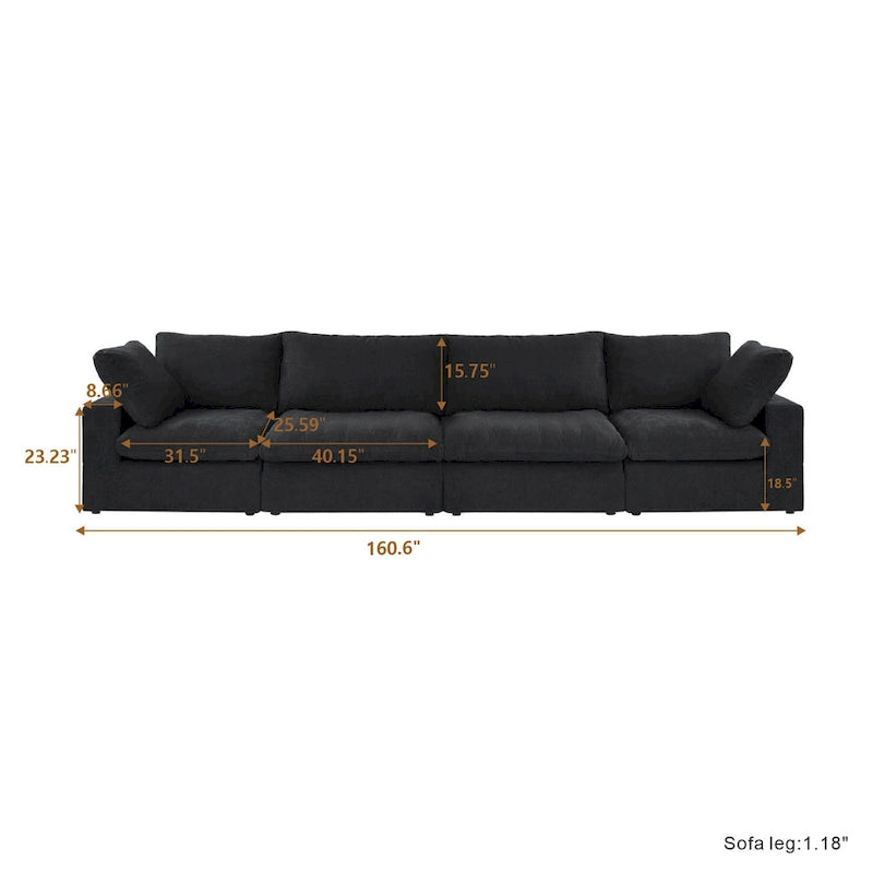 Canapé d'angle 4 pièces en lin moderne, style minimaliste, garni de duvet, style Commix-8