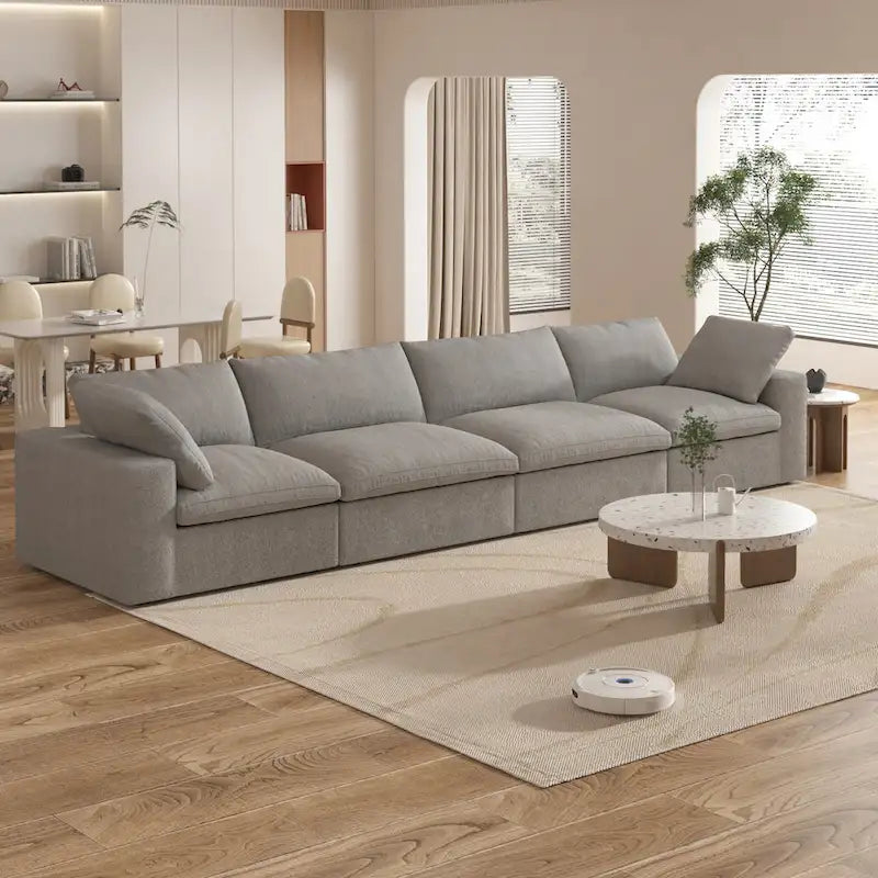 Canapé d'angle 4 pièces en lin moderne, style minimaliste, garni de duvet, style Commix-16