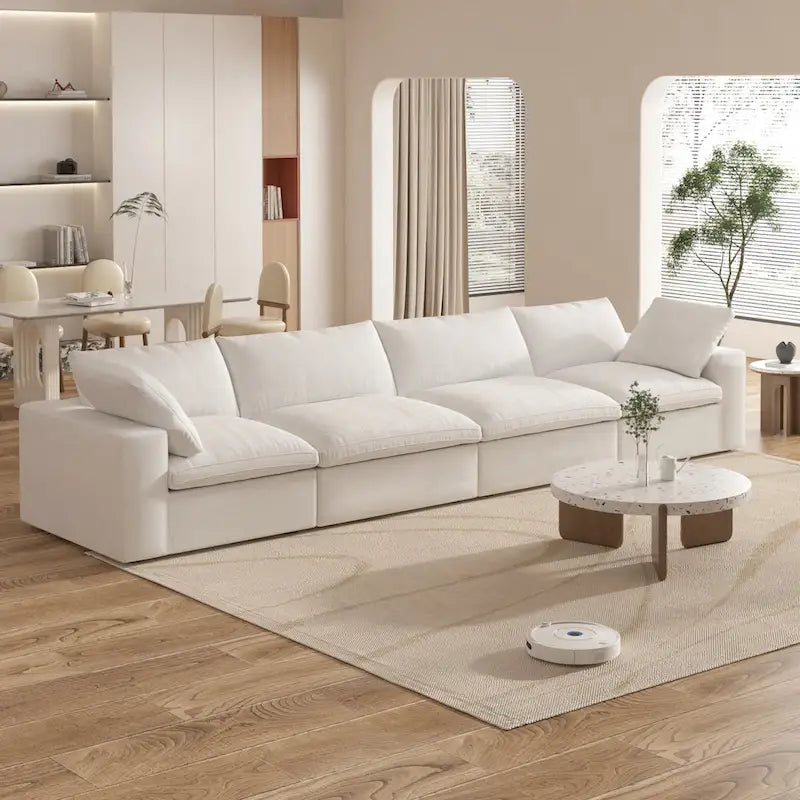 Canapé d'angle 4 pièces en lin moderne, style minimaliste, garni de duvet, style Commix-17