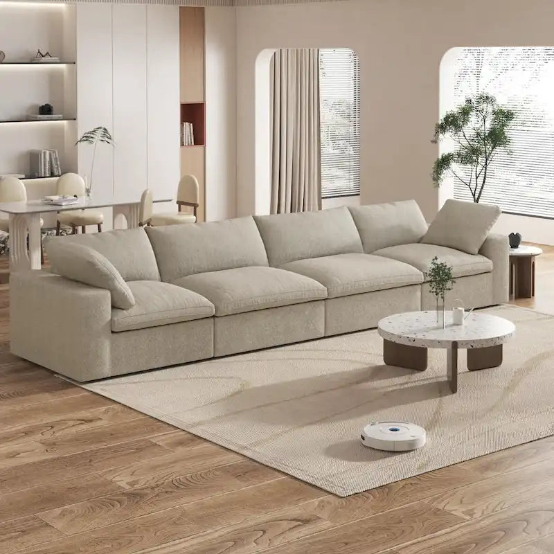 Canapé d'angle 4 pièces en lin moderne, style minimaliste, garni de duvet, style Commix-18