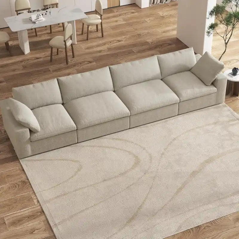 Canapé d'angle 4 pièces en lin moderne, style minimaliste, garni de duvet, style Commix-20