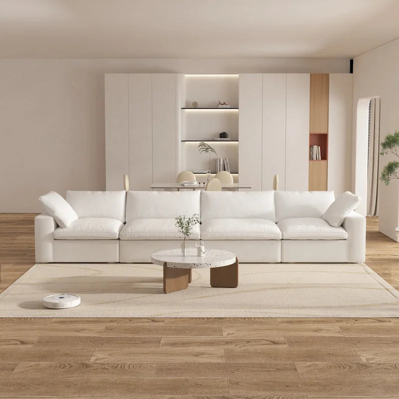 Canapé d'angle 4 pièces en lin moderne, style minimaliste, garni de duvet, style Commix-32